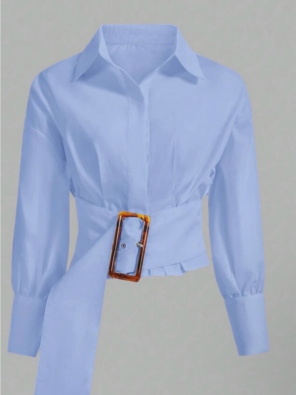 SHEIN Belted Corset Waist Button-Up Blouse Top – Light Blue – Size Large